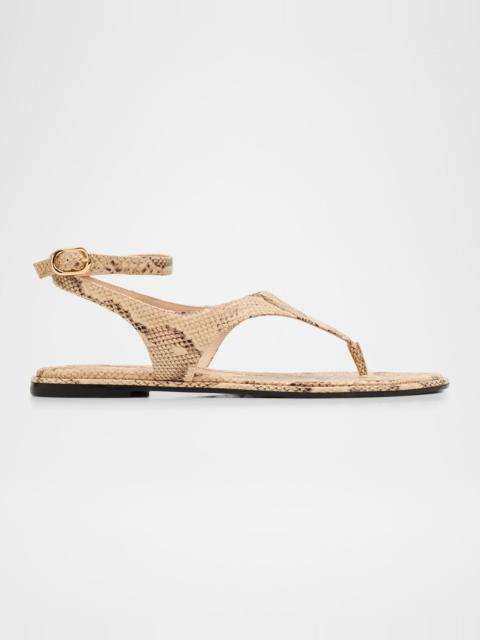 Stuart Weitzman Marley Snake-Embossed Leather Flat Thong Sandals
