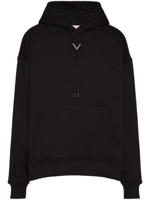 Valentino COTTON HOODED SWEATSHIRT WITH METALLIC V DETAIL