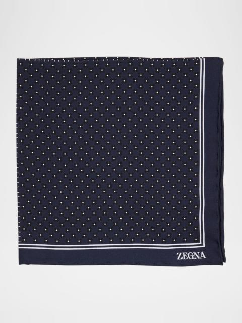 ZEGNA Men's Petite Geometric Floral Silk Pocket Square