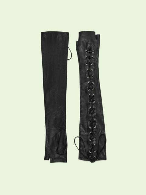 GUCCI Leather fingerless gloves with corset lacing