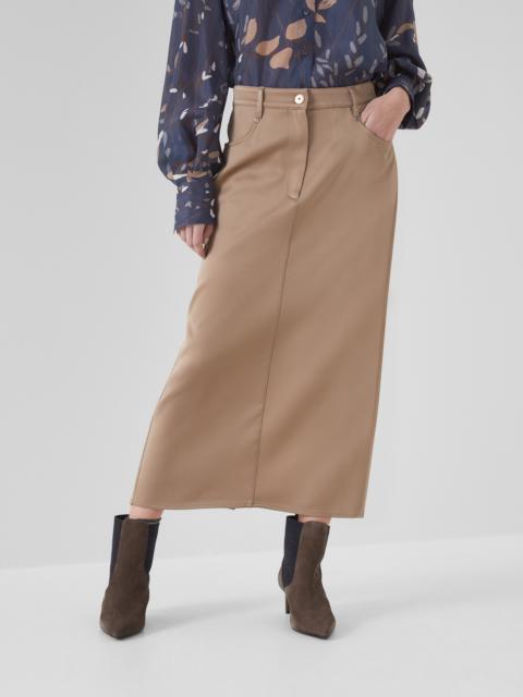 Brunello Cucinelli Satin cady midi skirt with shiny bartack