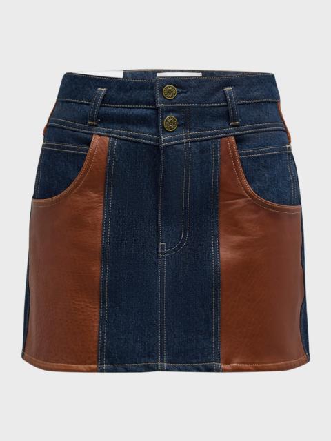 Atelier Denim and Leather Mini Skirt