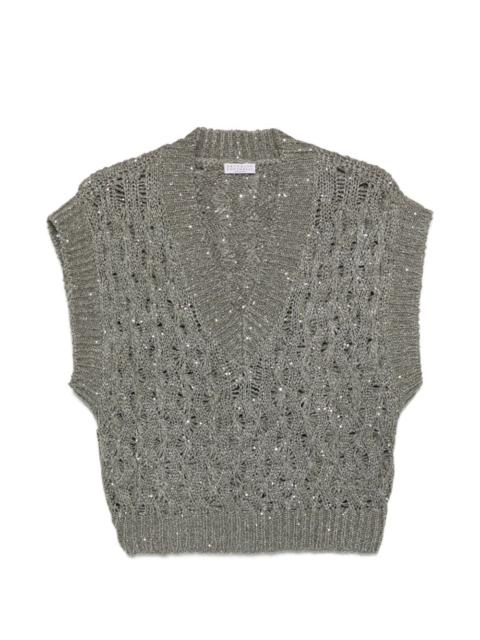 Brunello Cucinelli sequin V-neck knitted vest