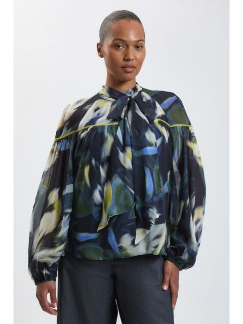 KAREN MILLEN Plus Size Viscose Floral Print Woven Tie Neck Blouse