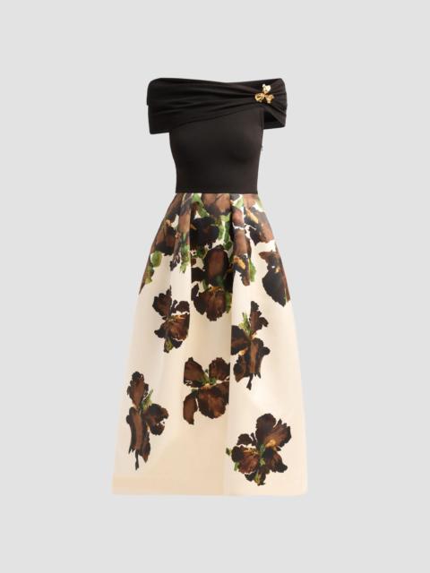 Oscar de la Renta Women's Iris Mix Media Off-the-Shoulder Day Dress - Brown Multi