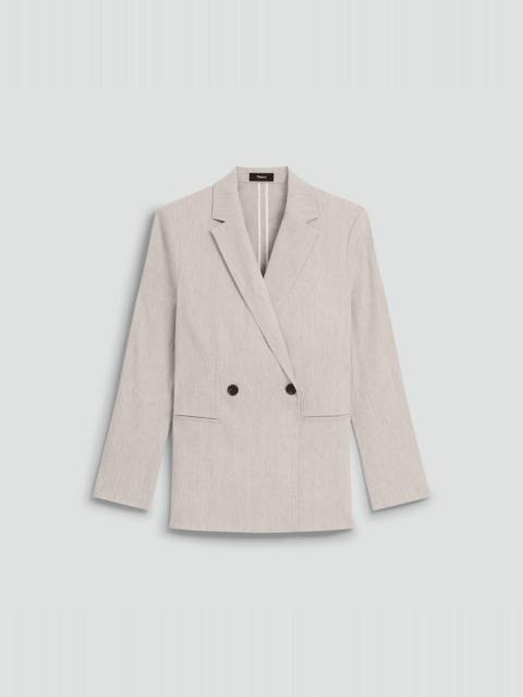 Theory Vented Double-Breasted Blazer in Textured Linen