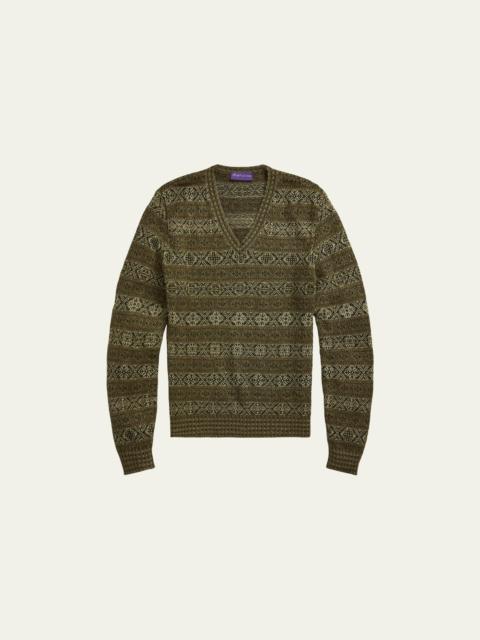 Ralph Lauren Men's Linen Fairisle V-Neck Sweater