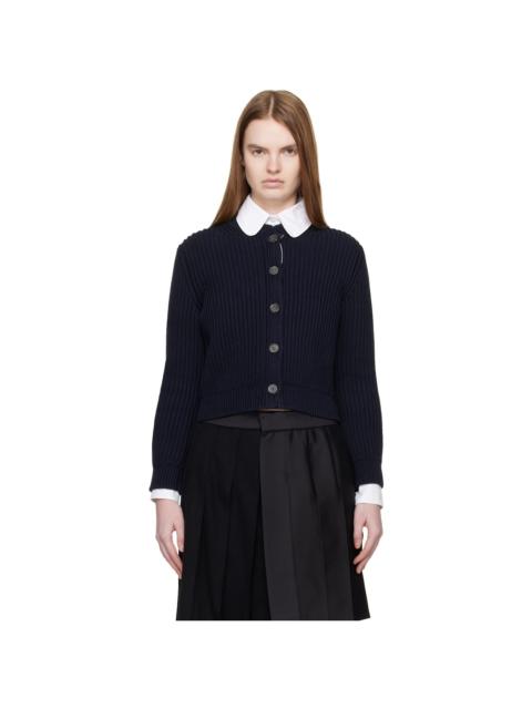 Thom Browne Navy Full Stitch Cropped Crew Neck Cardigan