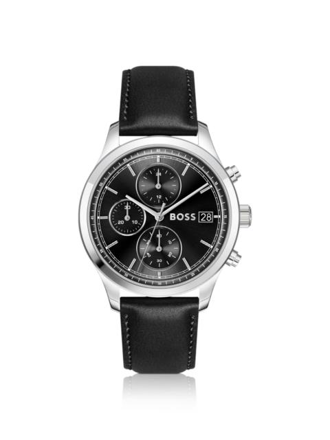 BOSS STRATUS CHRONOGRAPH WATCH WITH BLACK LEATHER STRAP
