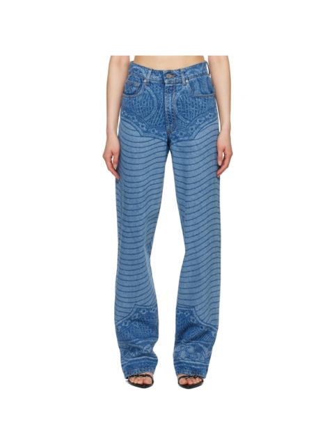 Jean Paul Gaultier Blue Laser Printed Jeans