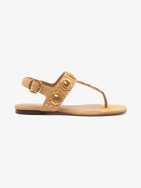 Larroudé Milan Studs Thong Sandal In Peanut Suede