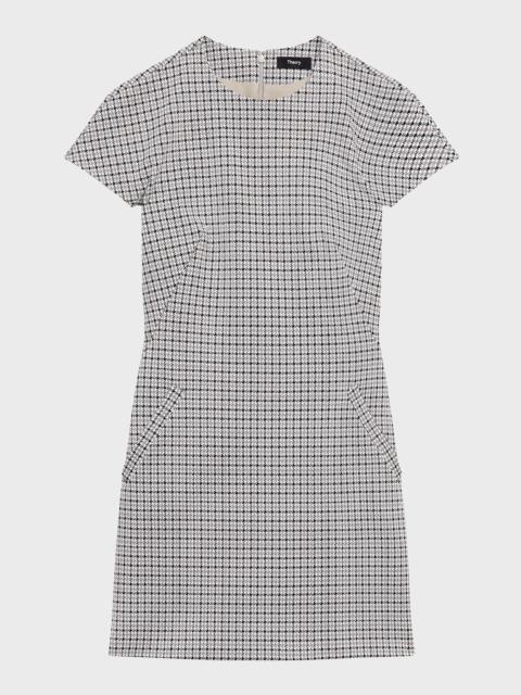 Theory Dolman Short-Sleeve Houndstooth Mini Dress