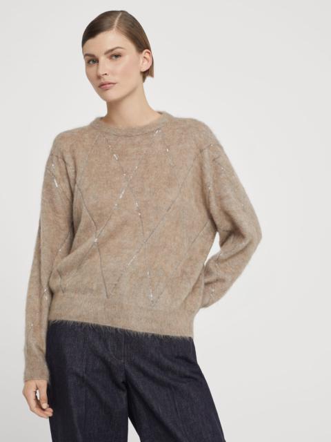 Mohair, wool, cashmere and silk sweater with dazzling argyle embroidery