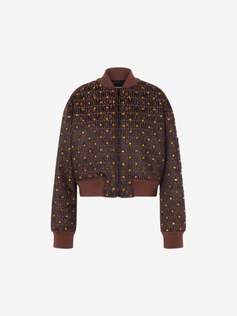 Moschino ALLOVER LOGO NYLON BOMBER JACKET WITH RHINESTONES