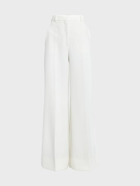 Mid-Rise Wide-Leg Crepe Trousers