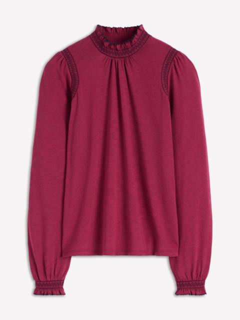 BODEN Tia Smocked Neck Jersey Top-Ruby Red