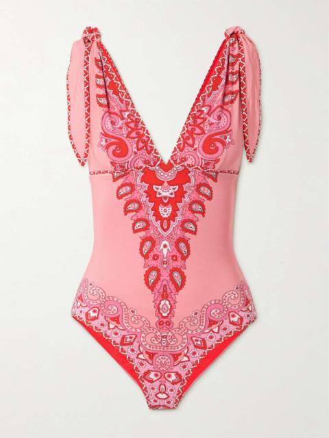 Etro Tie-detailed paisley-print swimsuit Pink