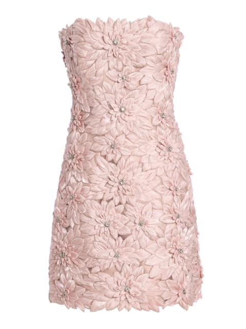 COSTARELLOS Leya Petal-Embellished Satin Mini Dress