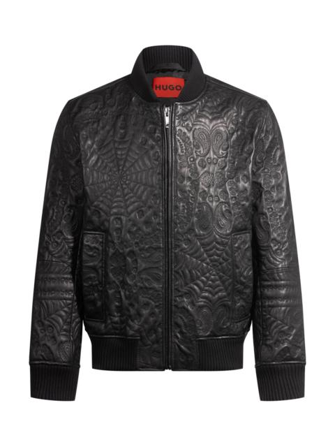 HUGO LEATHER JACKET WITH SPIDERWEB AND BANDANNA PATTERN
