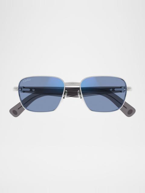 Cartier Men's C-Hinge Metal Rectangle Sunglasses
