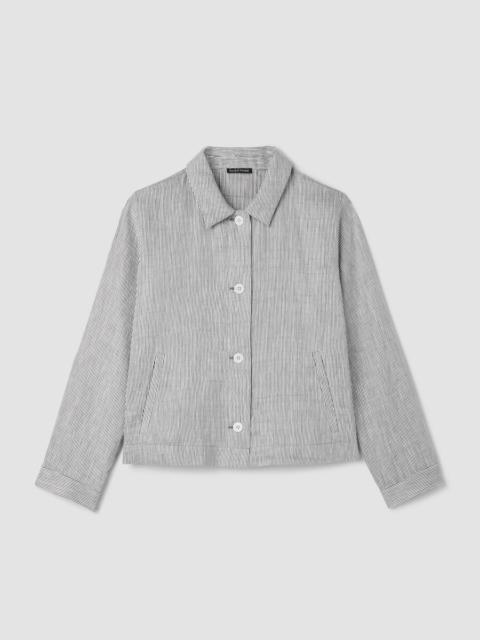 EILEEN FISHER Striped Linen Nylon Sheen Classic Collar Jacket