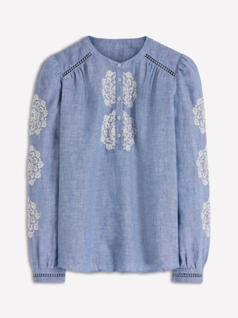 BODEN Embroidered Trim Interest Top-Chambray