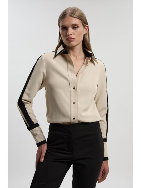 KAREN MILLEN Petite Twill Contrast Hardware Collared Woven Shirt