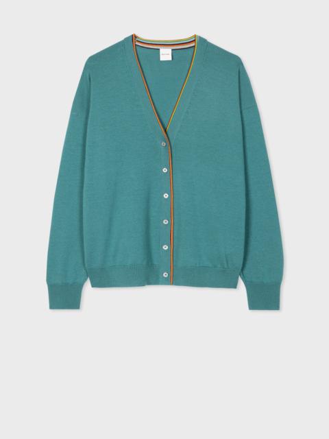 Paul Smith Teal Blue Merino Wool 'Signature Stripe' Cardigan