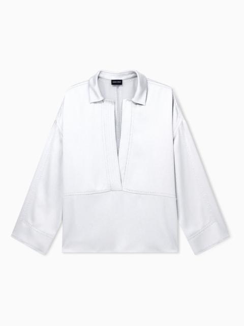 GIORGIO ARMANI SHIRT WIDE HAMMERED SATIN WITH DEEP NECKLINE