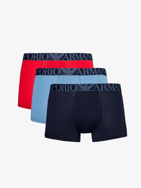 Logo-waistband pack of three stretch-cotton trunks