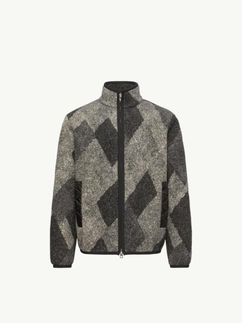Moncler Diamond Pattern Wool Blend Zip-Up Cardigan