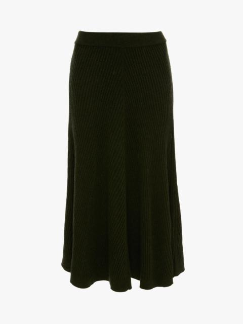 Victoria Beckham Ribbed Midi Knit Skirt In Oregano