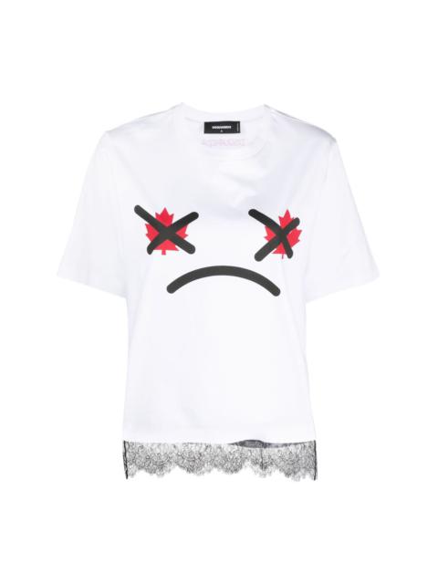 lace-trim graphic-print T-shirt