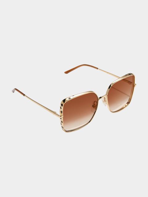 Cartier Oversized Rectangle Metal Sunglasses