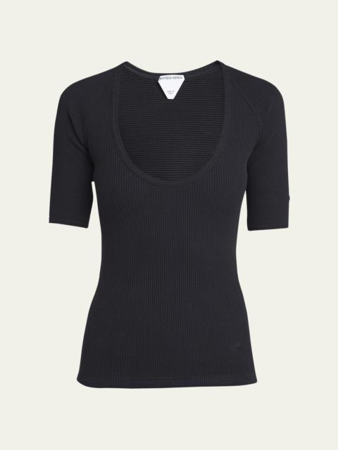 Bottega Veneta Ribbed Compact Cotton Jersey Top