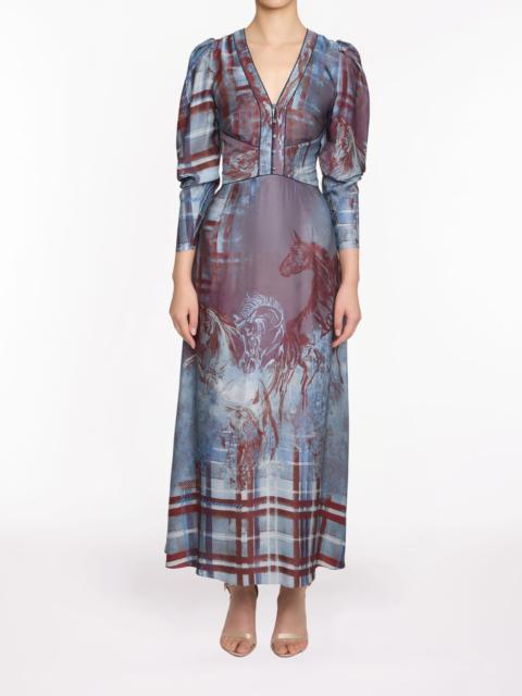 Marchesa WILD HEART TARTAN PRINTED MIDI DRESS