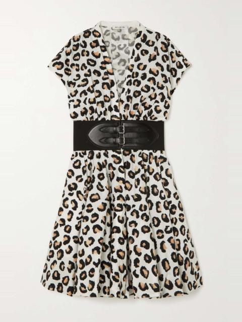 Alaïa Editions belted leather-trimmed leopard-print cotton-poplin mini dress