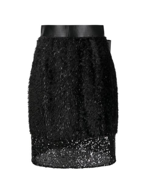 UNDERCOVER layered faux-fur pencil skirt