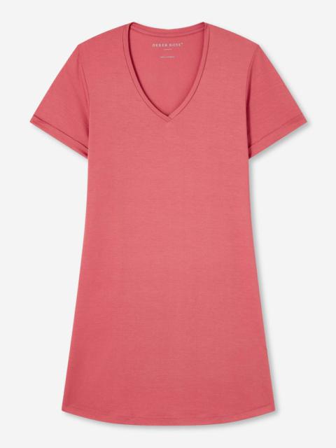 Derek Rose Women's V-Neck Sleep T-Shirt Lara Micro Modal Stretch Soft Cedar