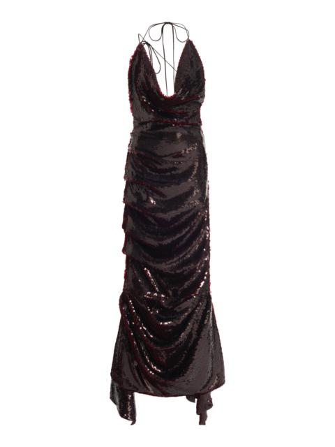 A.W.A.K.E. MODE Sequined Draped Maxi Dress burgundy