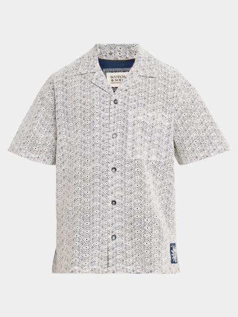 SCOTCH & SODA Men's Geometric-Embroidered Cotton Camp Shirt