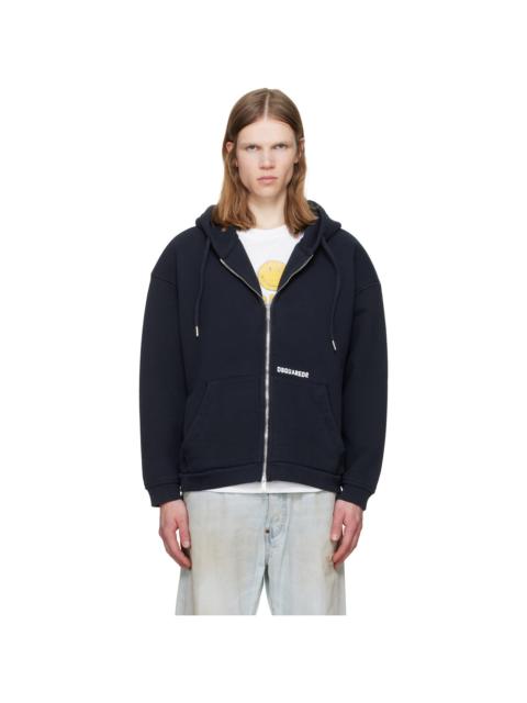 DSQUARED2 Navy Dsquared2 Logo Boyfriend Fit Zipped Hoodie