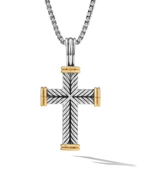 DAVID YURMAN Men's Chevron Cross Pendant in Sterling Silver with 18K Yellow Gold, 33MM - Silver