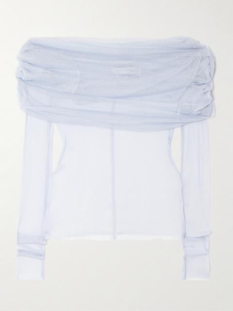 CHRISTOPHER ESBER Veiled Draped Off-the-shoulder Silk-tulle Top