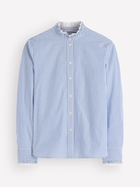 BODEN Sienna Frill Cotton Shirt-Forget Me Not, Ivory Stripe