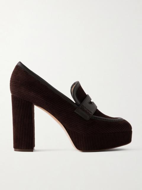 Gianvito Rossi Deauville 70 Leather-trimmed Corduroy Platform Pumps