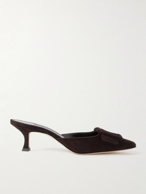 Manolo Blahnik Maysale 50 buckled suede mules Dark brown