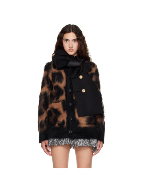 sacai Beige Leopard Mohair Knit Cardigan