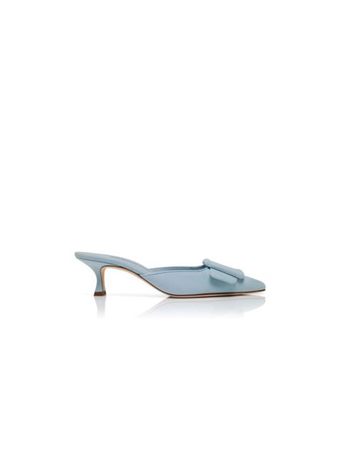 Manolo Blahnik Light Blue Suede Buckle Detail Mules