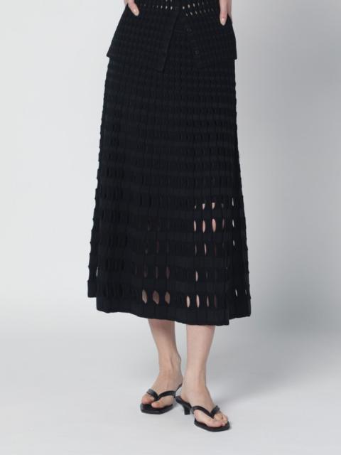 Drue black midi skirt in openwork knit